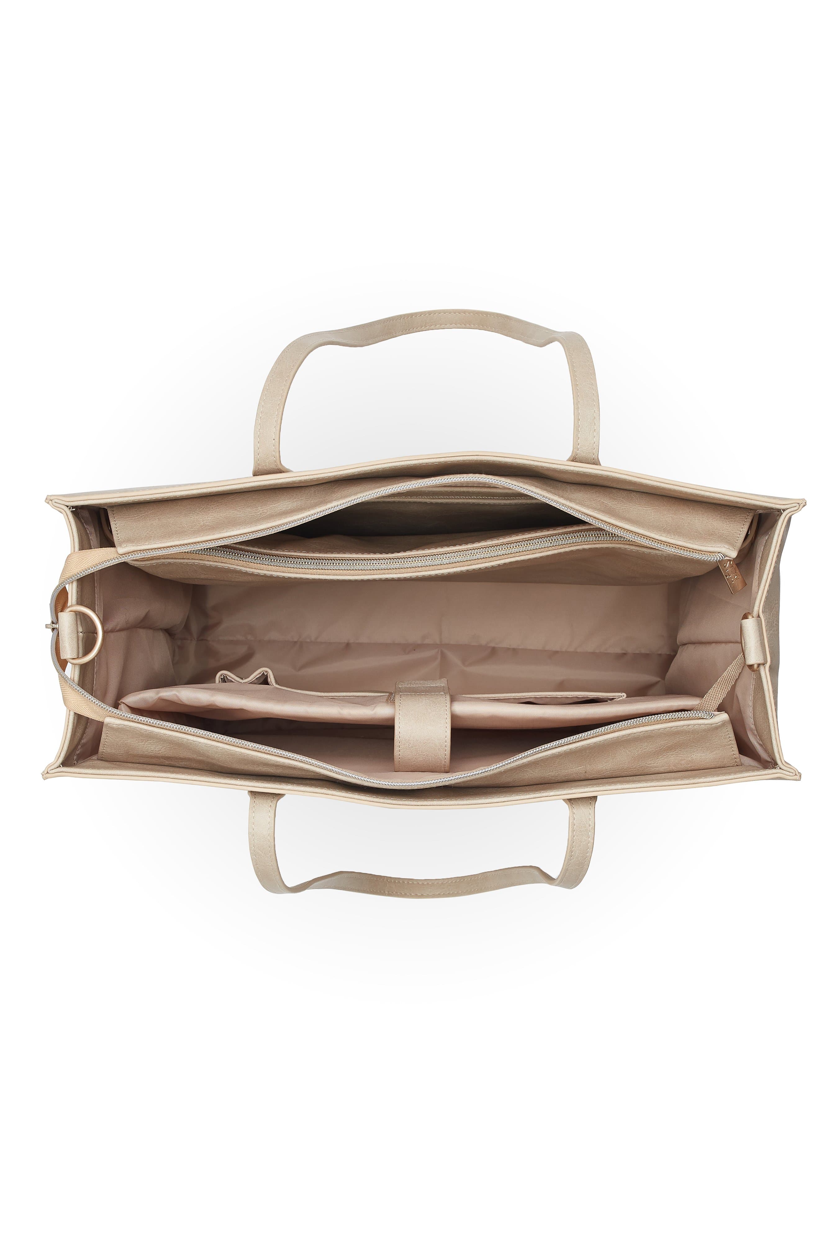 Work Tote Beige Top Open Inside View
