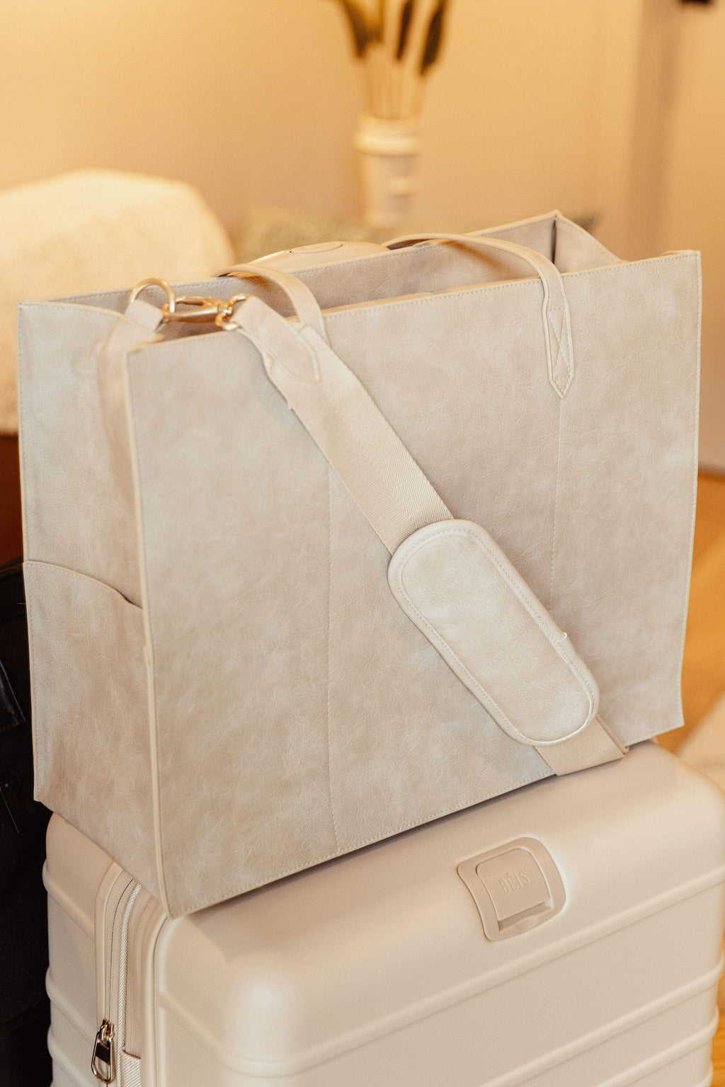 Work Tote Beige Front on Beige Luggage