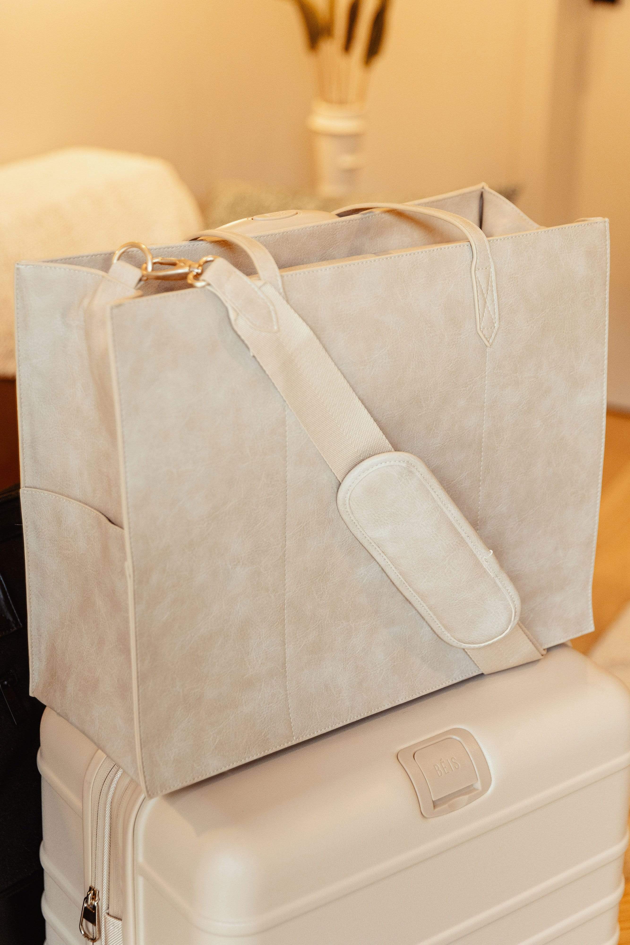 Work Tote Beige Front on Beige Luggage
